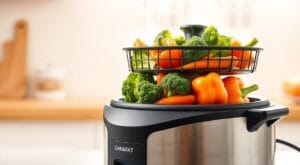 Can you steam vegetables in a rice cooker while cooking rice?