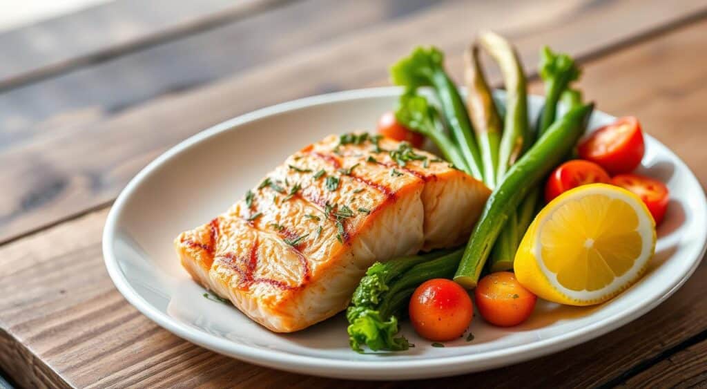 Healthy salmon dinner