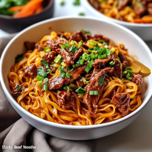 Irresistible Sticky Beef Noodles with Deep Asian Flair