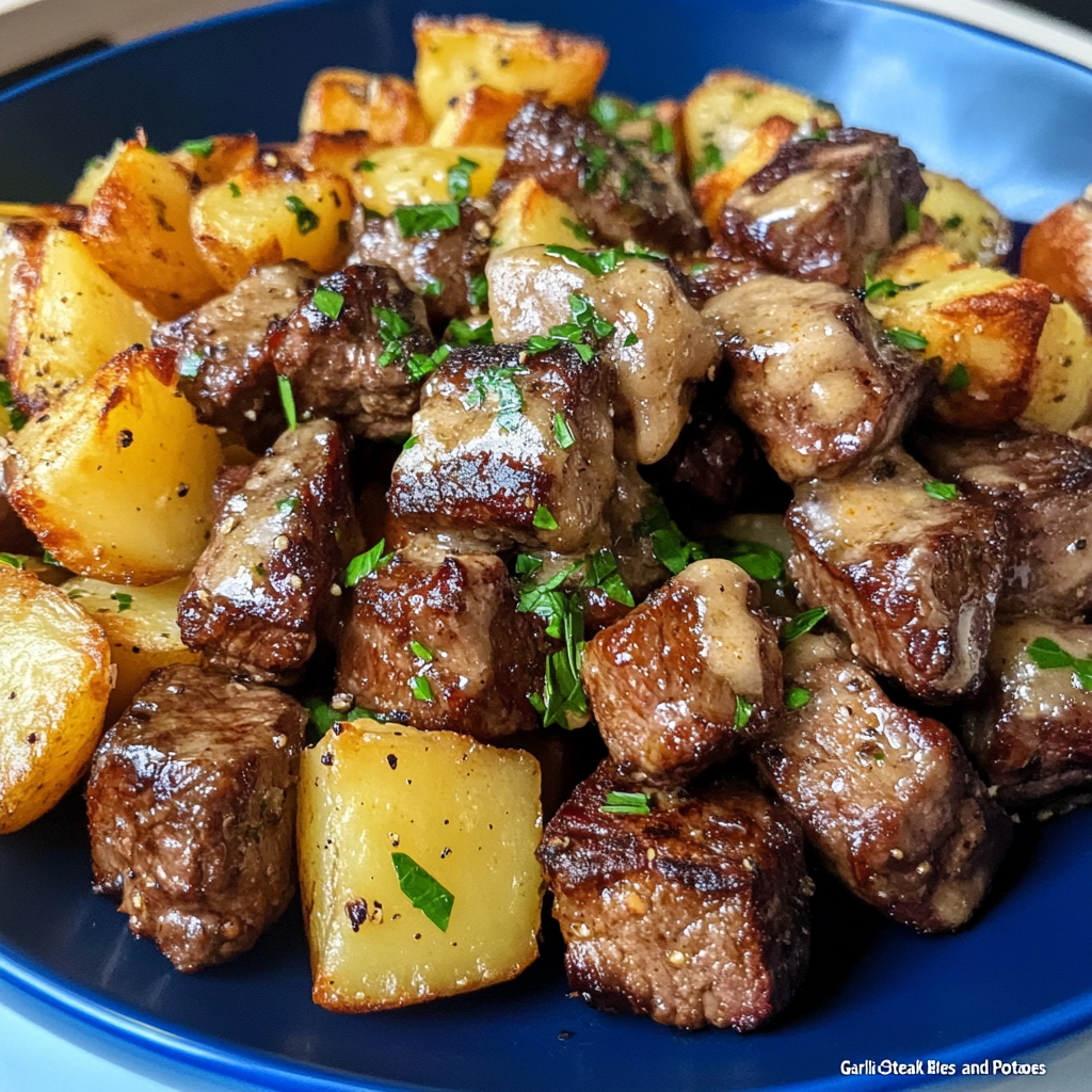 Garlic Butter Steak Bites with Potatoes Recipe