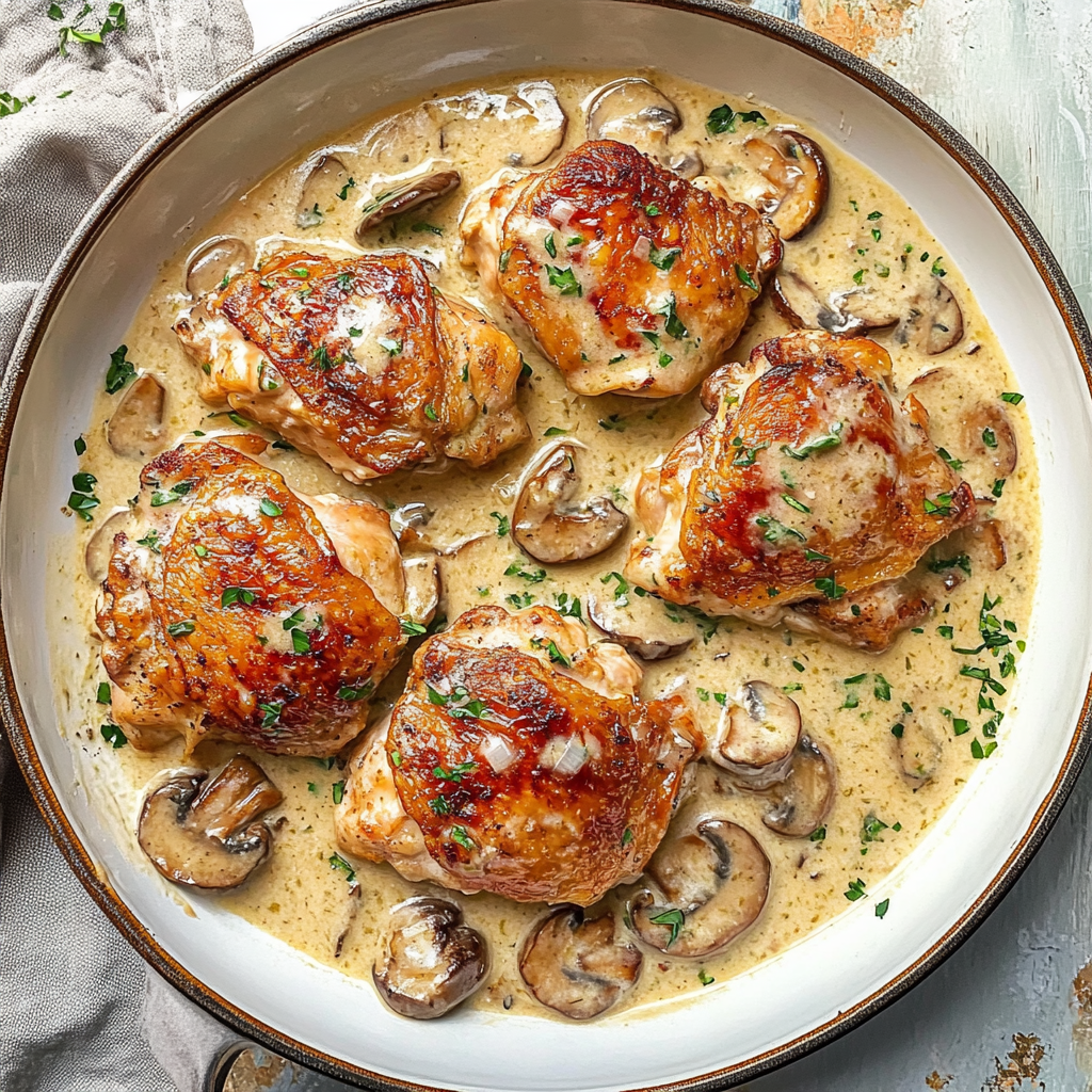 Creamy Mushroom Garlic Chicken Thighs