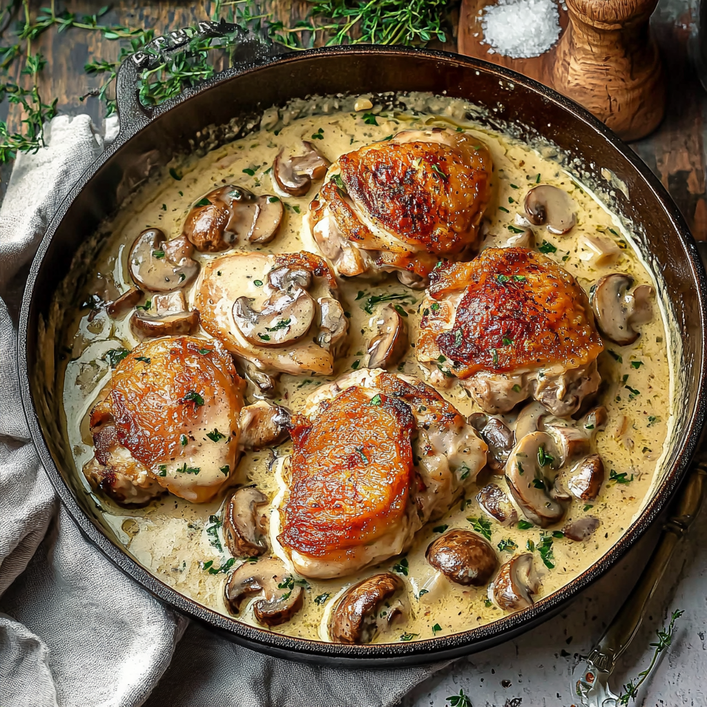 Creamy Mushroom Garlic Chicken Thighs