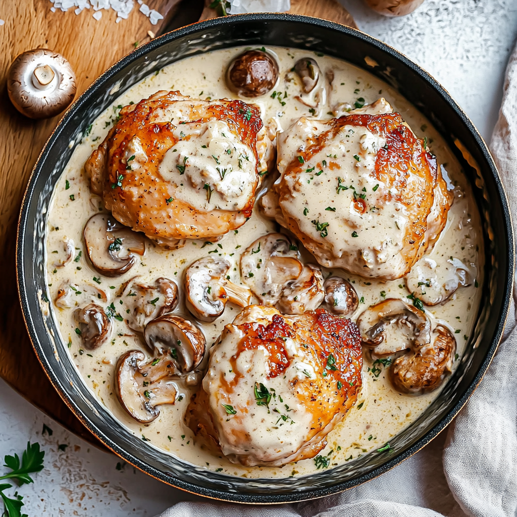 Creamy Mushroom Garlic Chicken Thighs