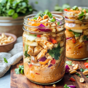 Exquisite Thai Peanut Chicken Mason Jar Salad Fiesta Deluxe