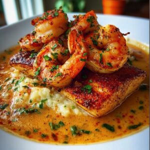 Best Cajun Red Snapper Shrimp with Creamy Cheese Grits