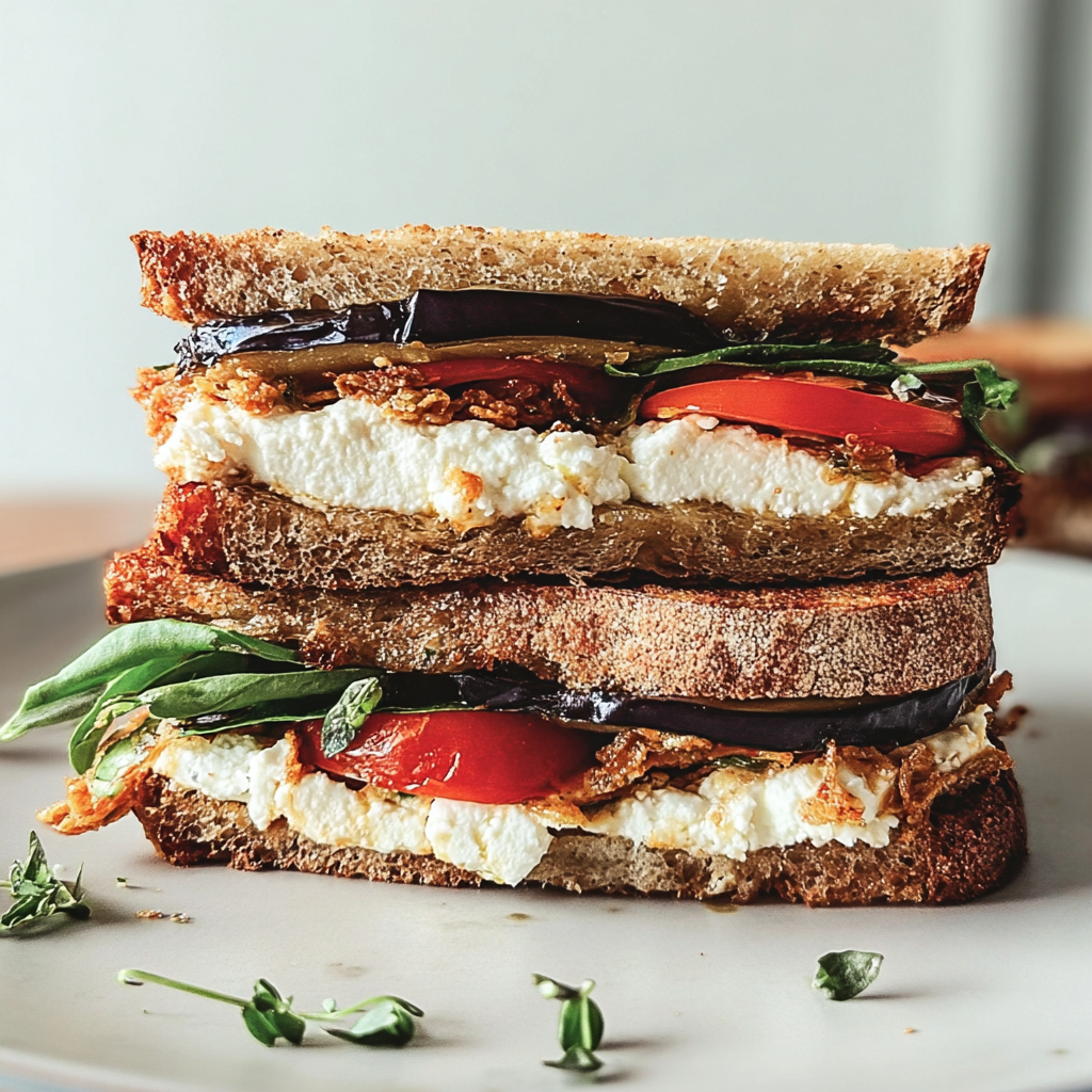 Eggplant Feta Olive Sandwich food photograph 3