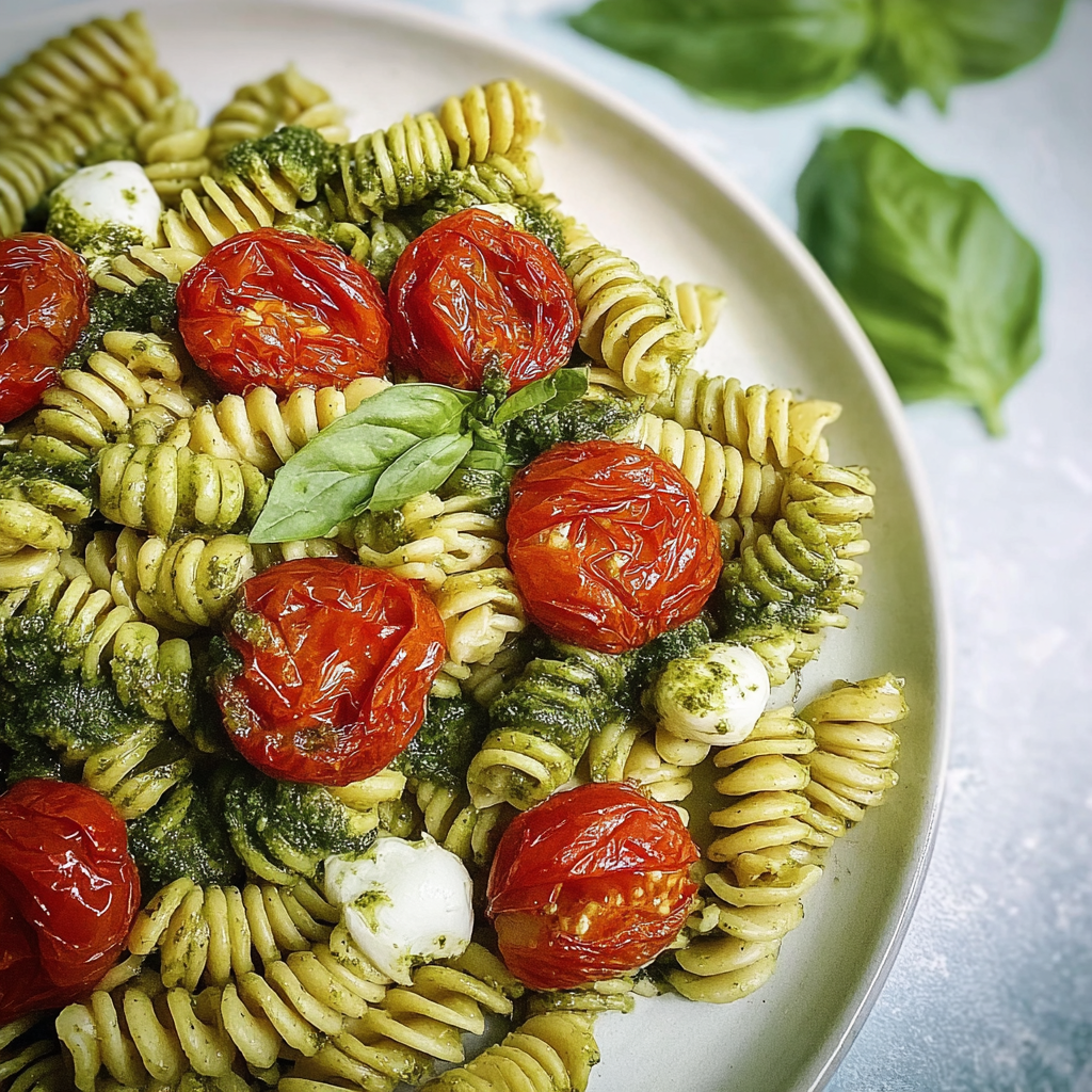 Pesto Pasta Roasted Tomatoes food photograph 1
