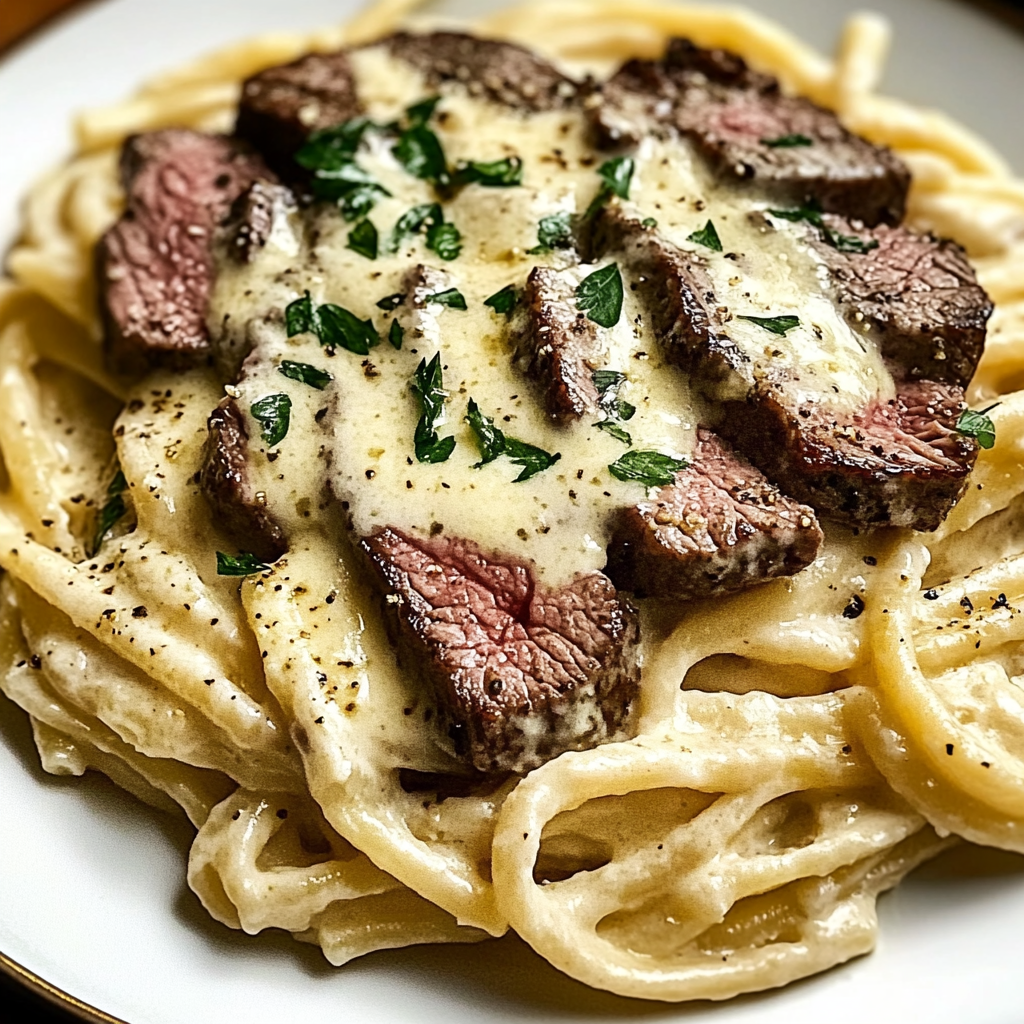 Steak Gorgonzola Alfredo Pasta food photograph 2