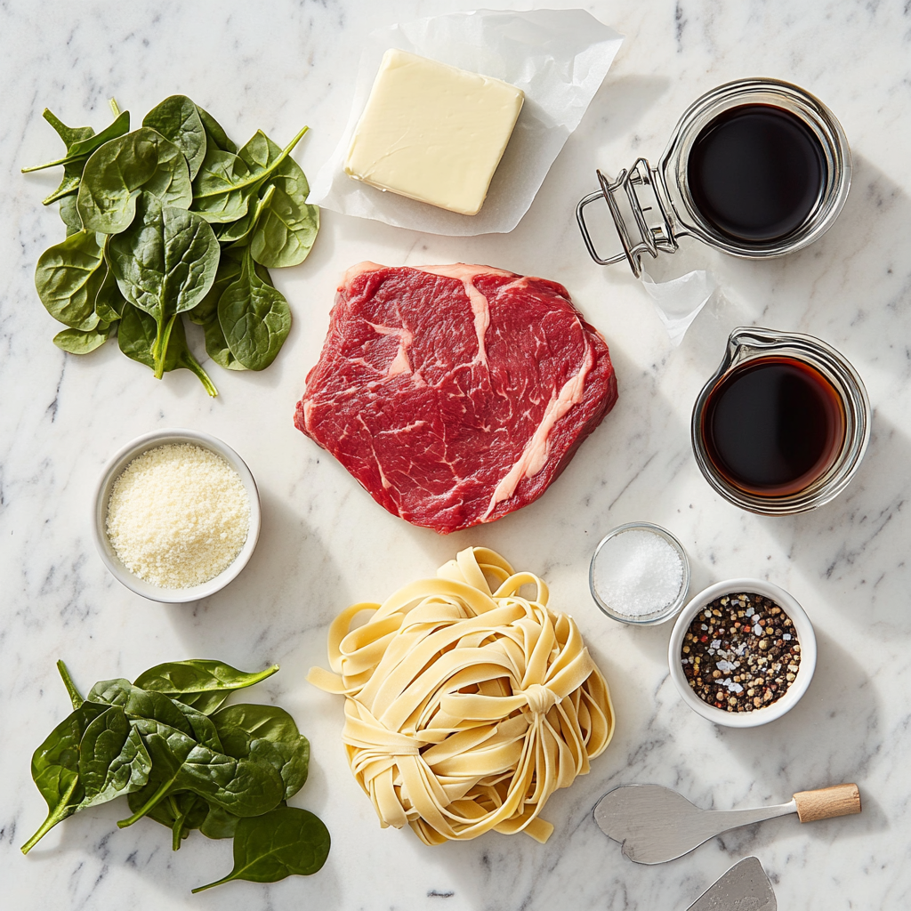 Steak Gorgonzola Alfredo Pasta ingredients layout 1