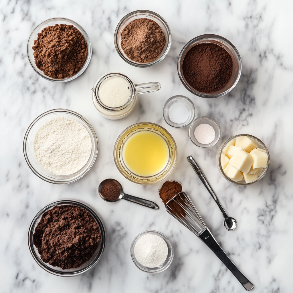 Vegan Chocolate Cake ingredients layout 3