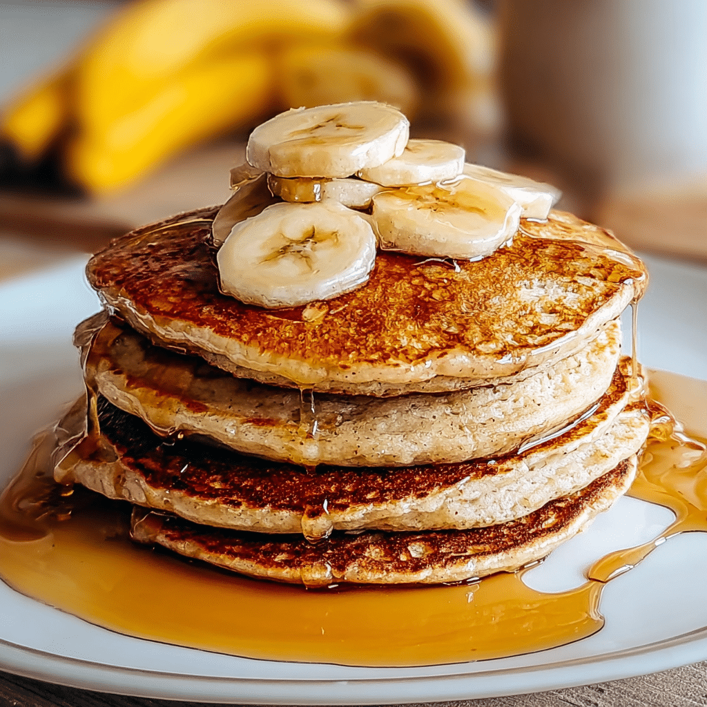 banana oatmeal pancakes food photograph 3