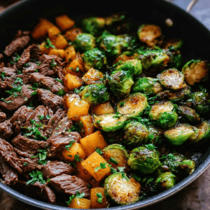 Brussels Sprouts Beef Skillet Amazing One-Pan Dinner Recipe