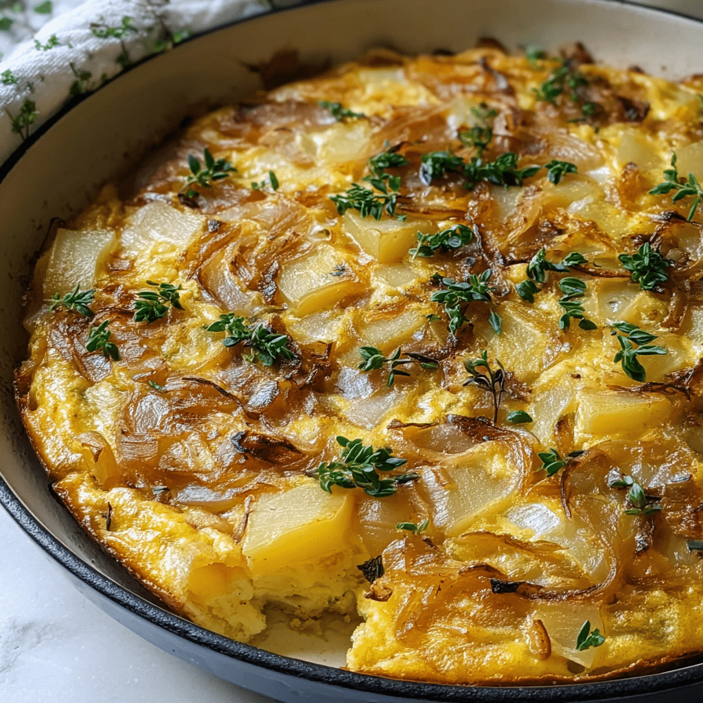 caramelized onion potato frittata food photograph 3
