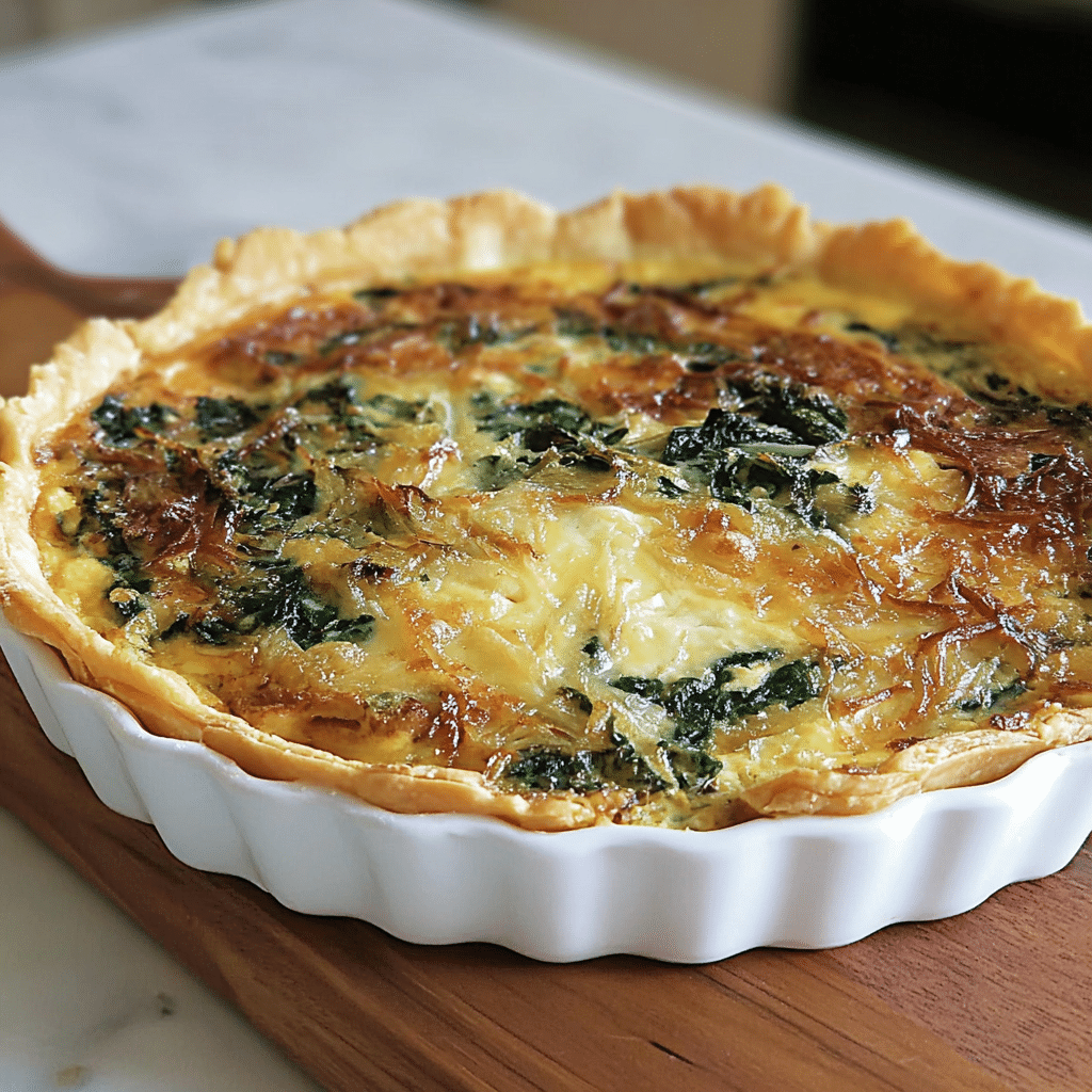caramelized onion spinach quiche food photograph 2