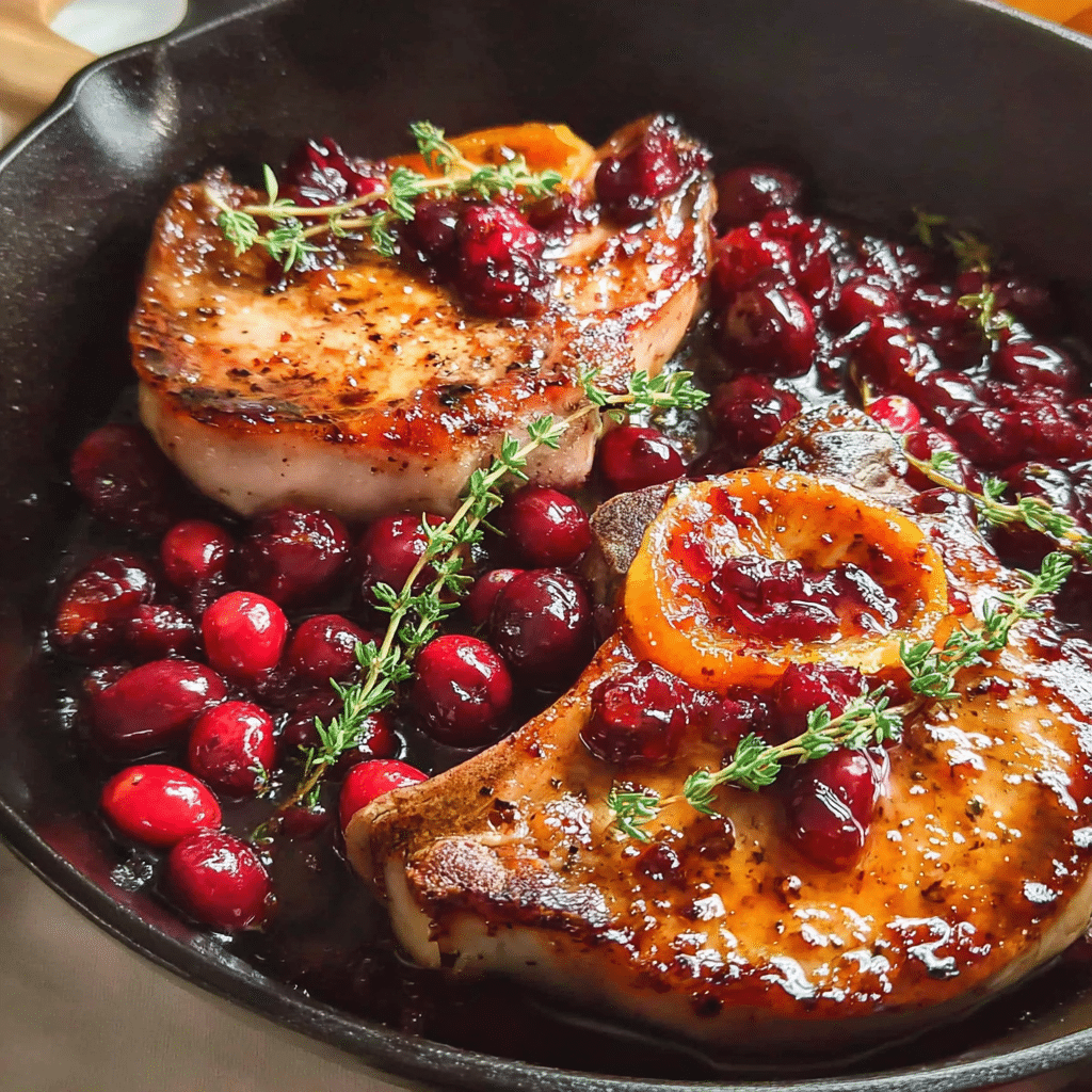 cranberry glazed pork chops food photograph 1