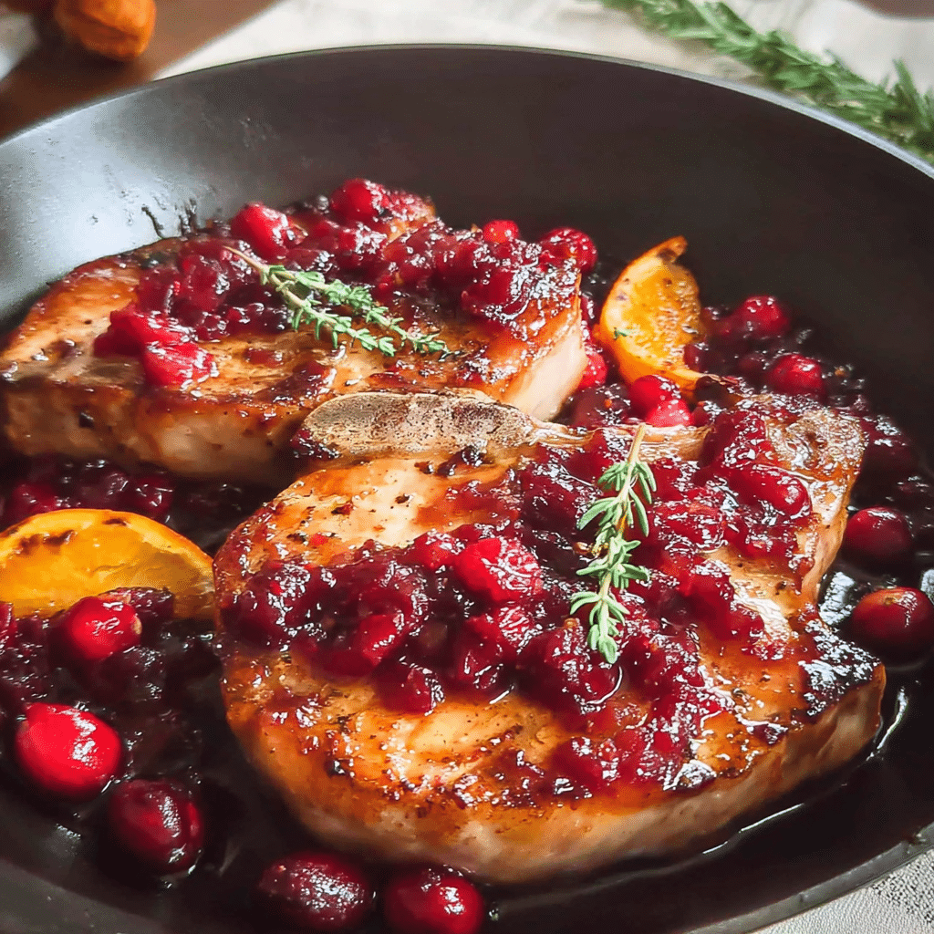 cranberry glazed pork chops food photograph 2