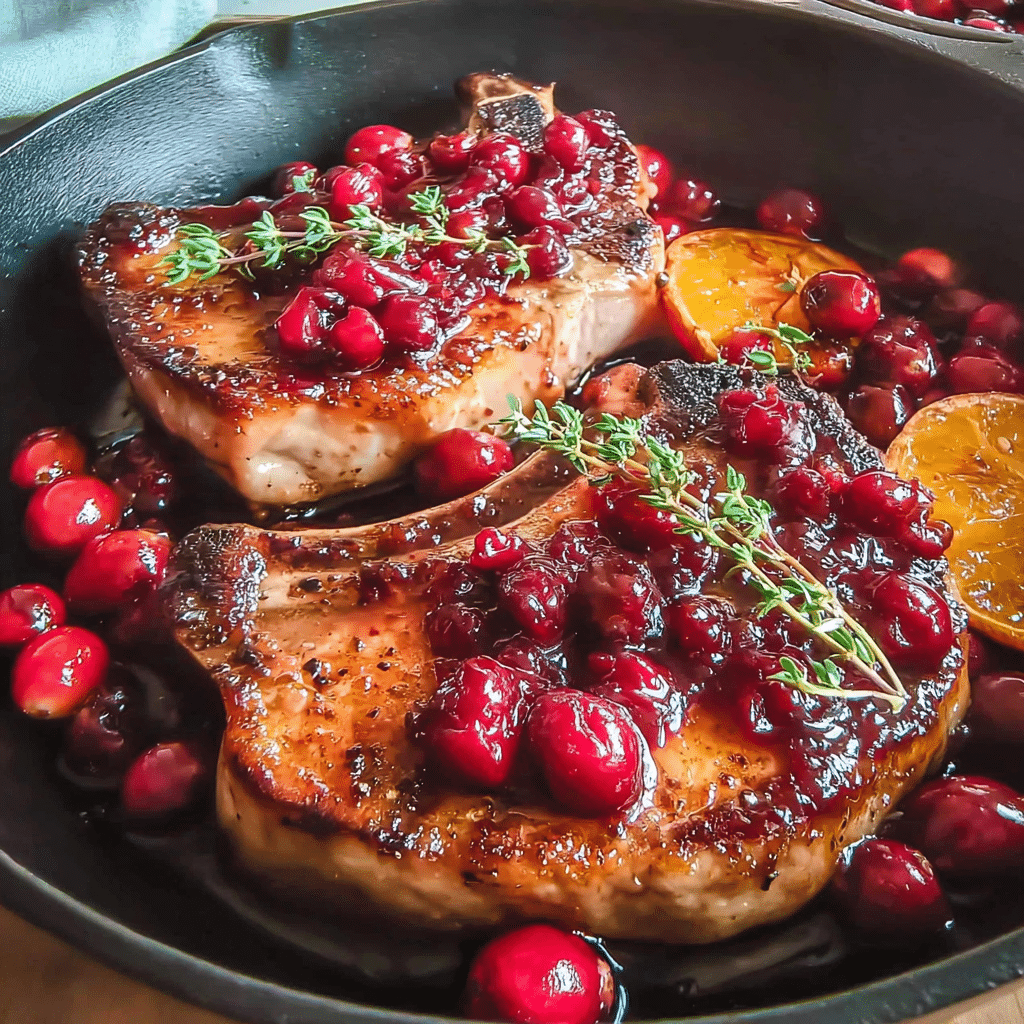 cranberry glazed pork chops food photograph 3
