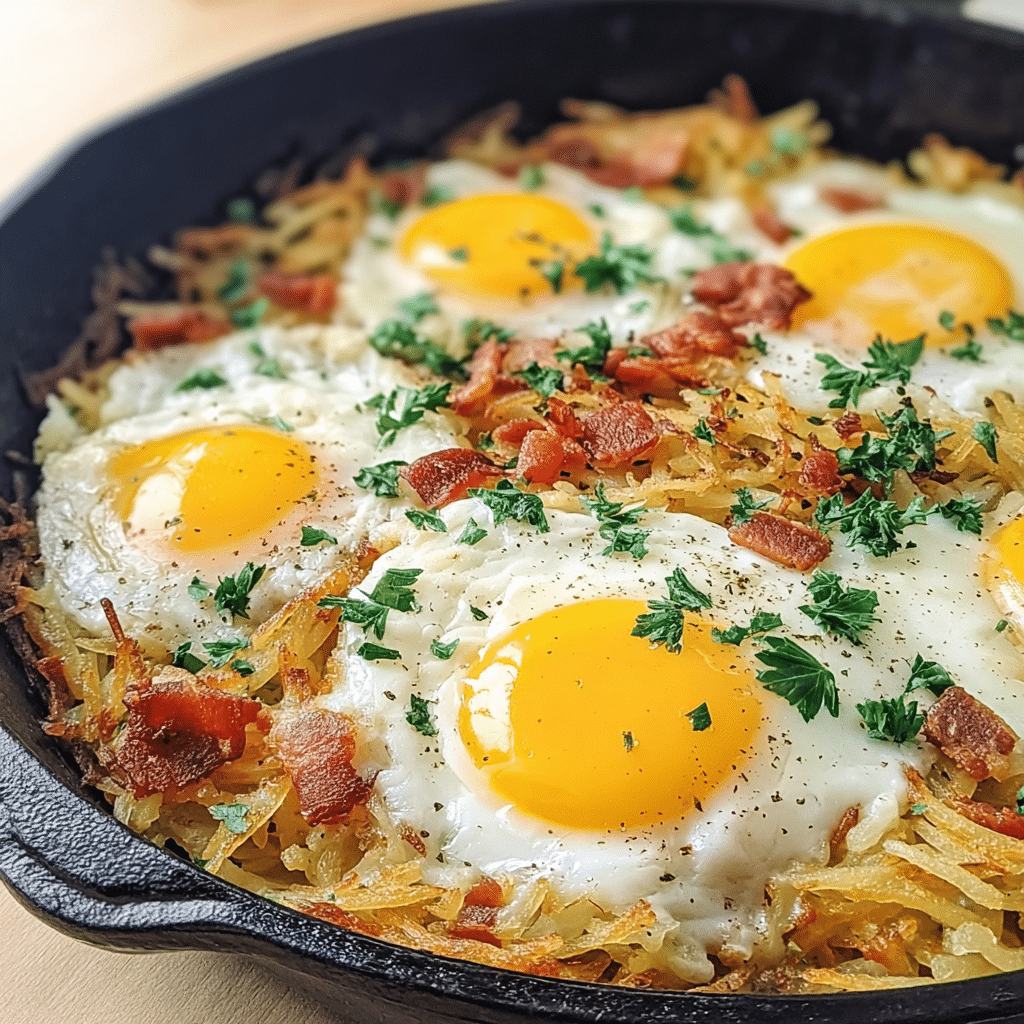 hash brown skillet eggs food photograph 1