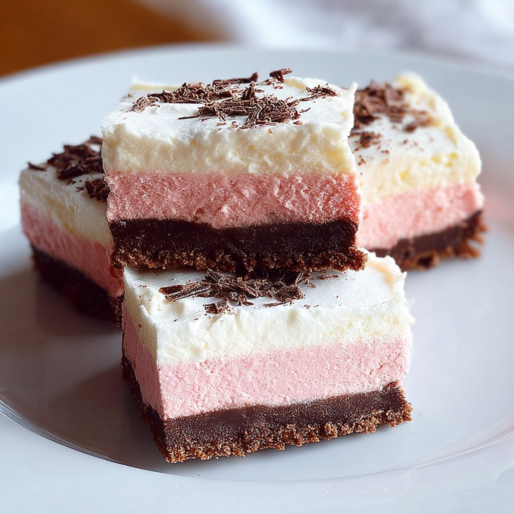 No-Bake Neapolitan Cheesecake Bars food photograph 2