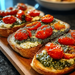 Pesto Roasted Tomato Bruschetta – Amazing Italian Appetizer