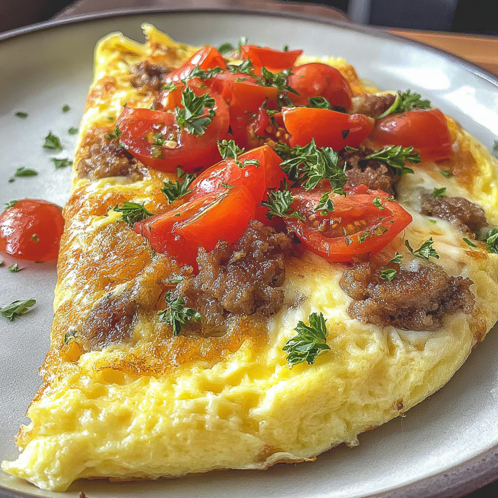 Sausage Tomato Cheese Omelet food photograph 2