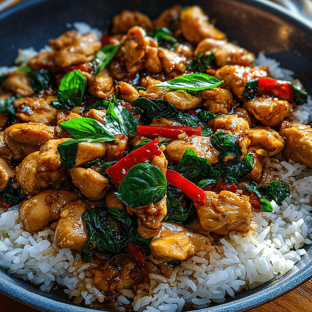 thai basil chicken food photograph 1