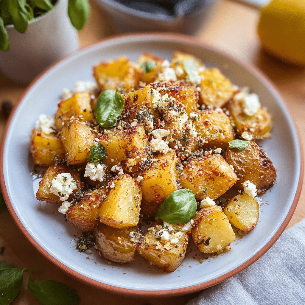 baked feta potatoes food photograph 3