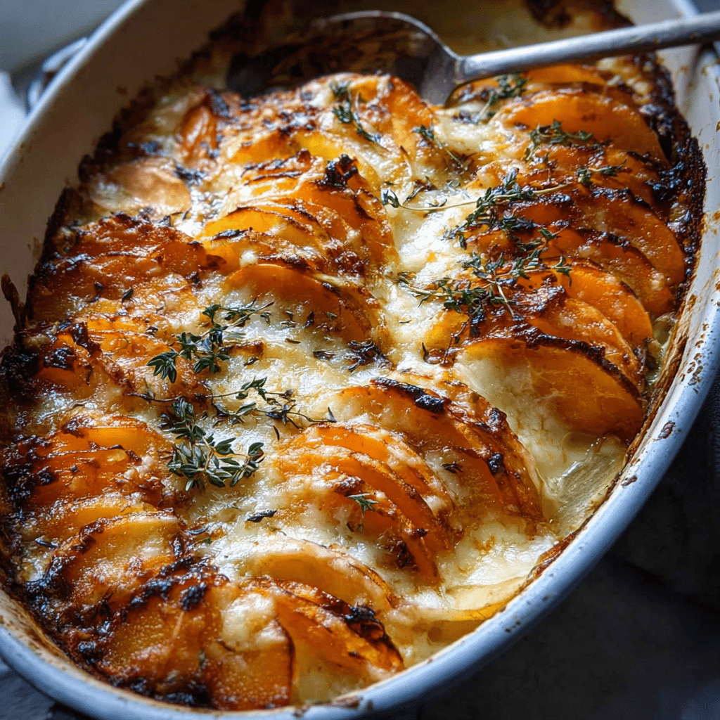 cheesy root vegetable gratin food photograph 1