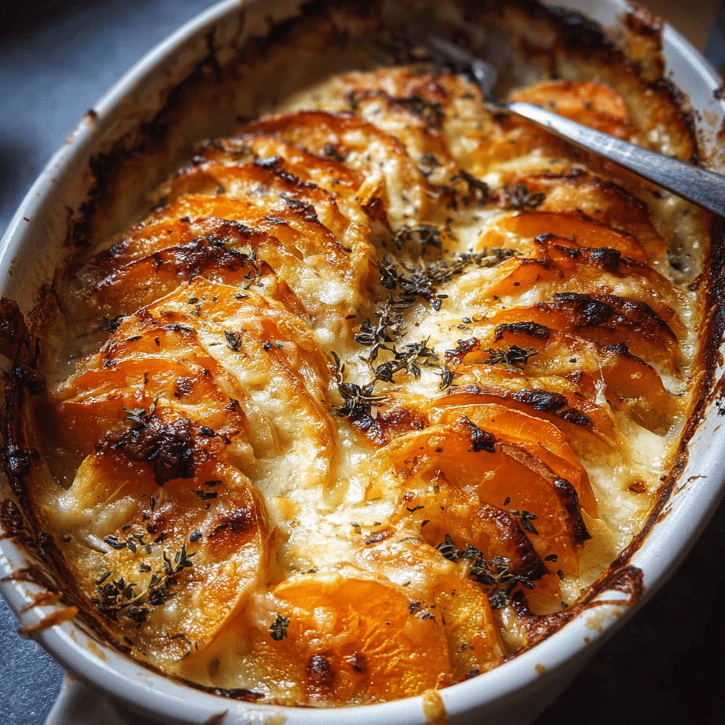 cheesy root vegetable gratin food photograph 2