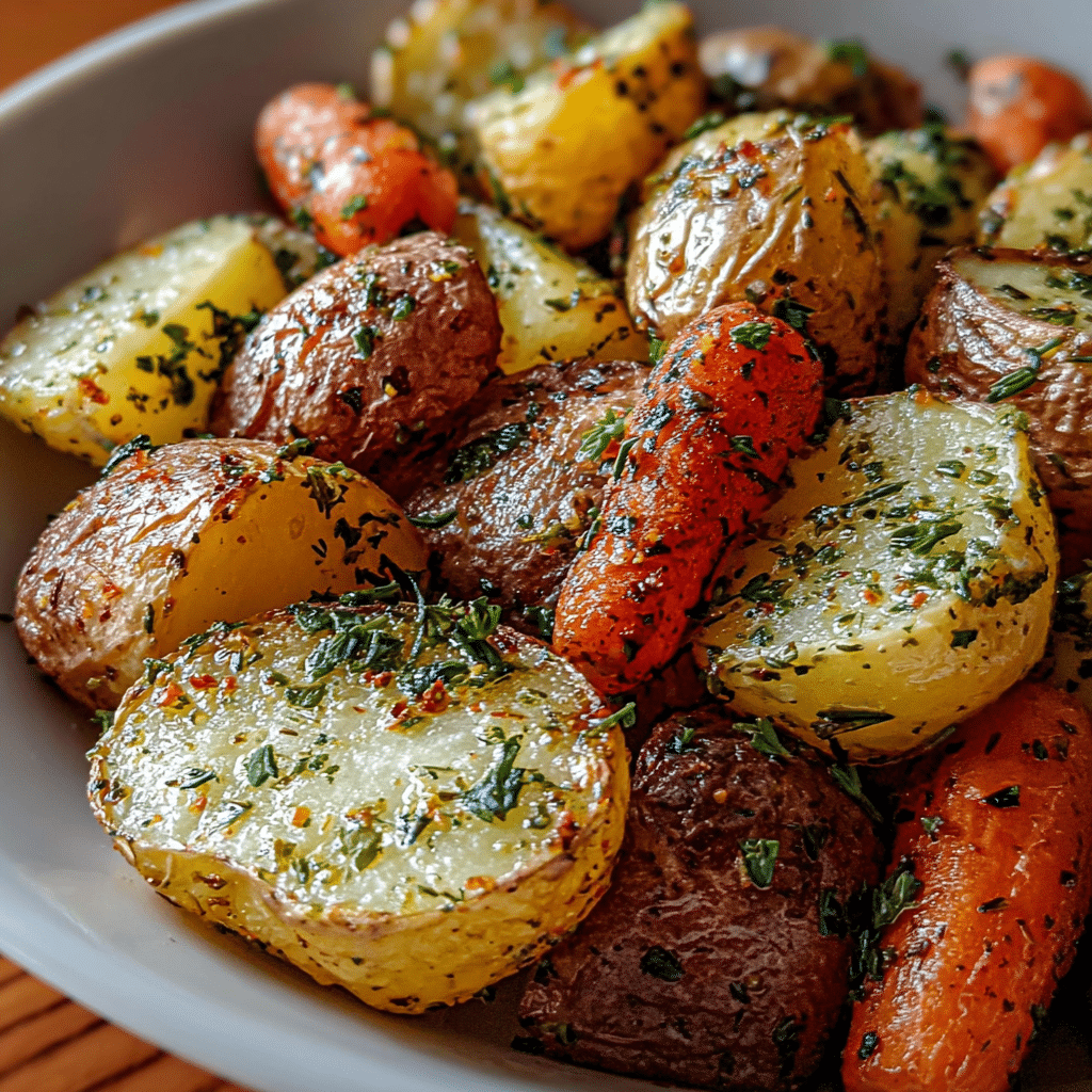 garlic herb roasted potatoes food photograph 2