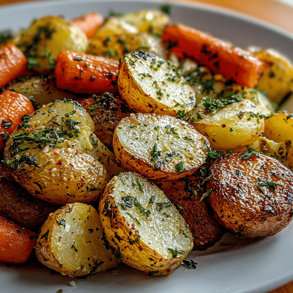 garlic herb roasted potatoes food photograph 3