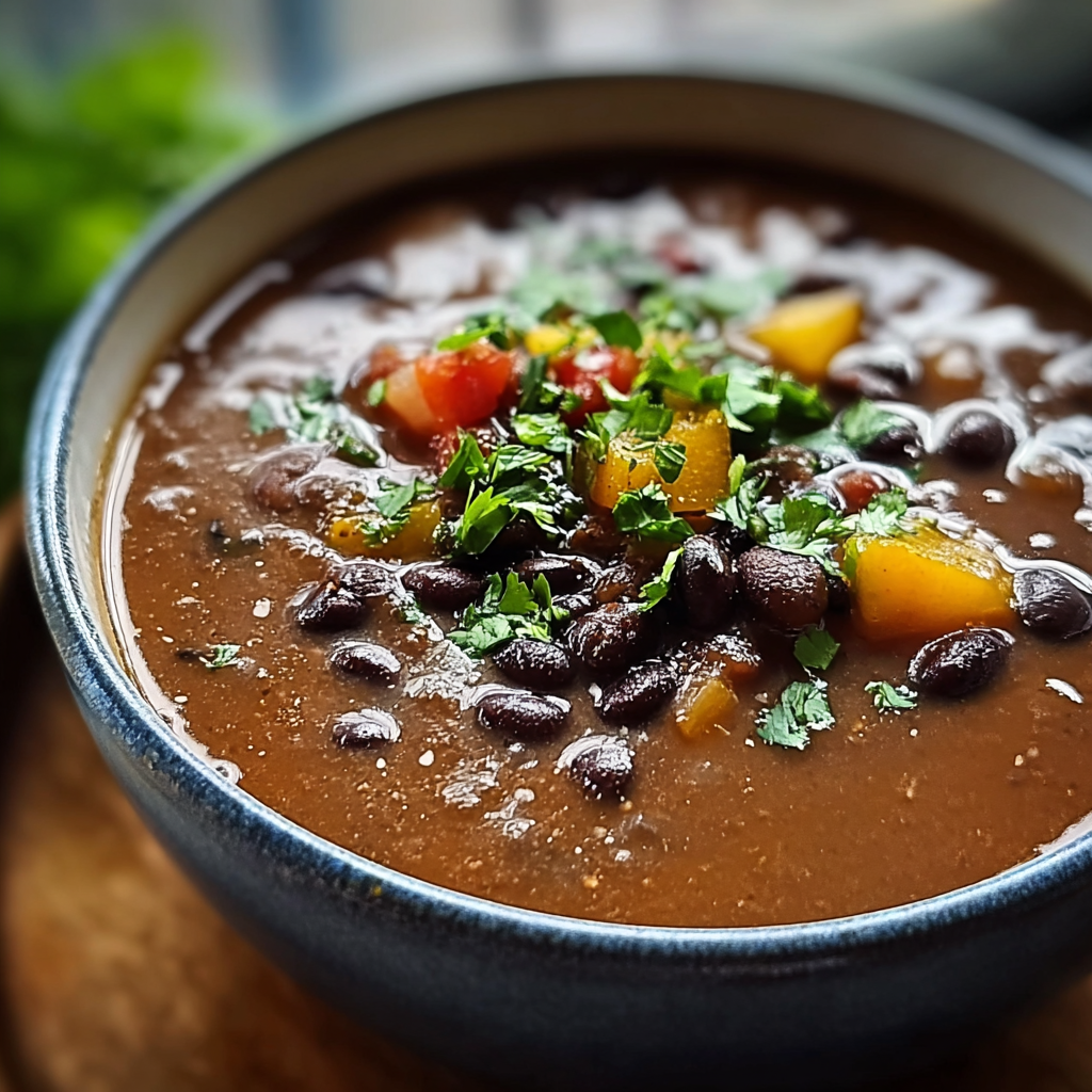hearty black bean soup food photograph 1