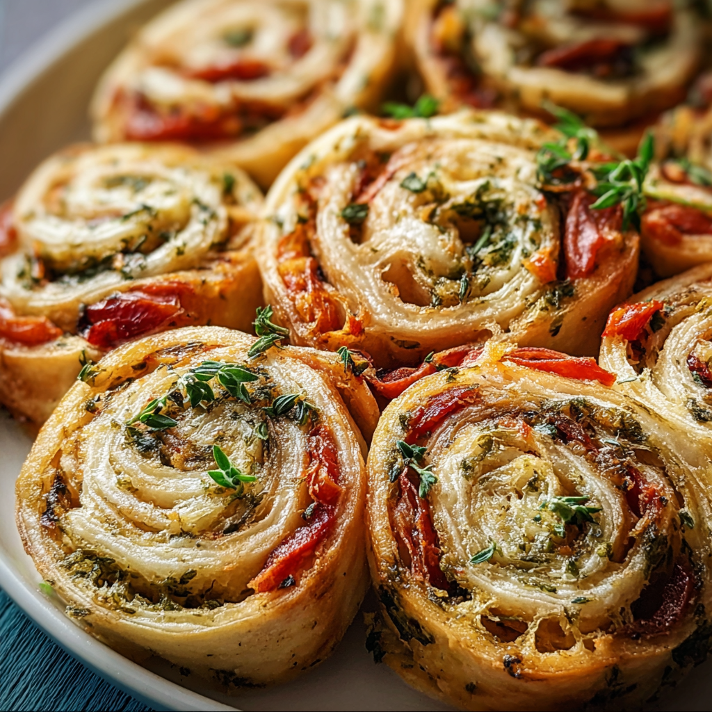 Mediterranean pinwheels recipe food photograph 1