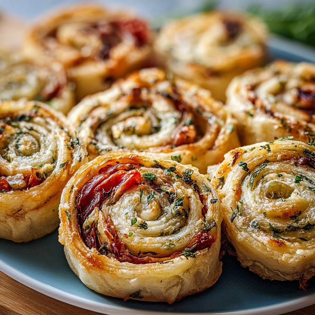 Mediterranean pinwheels recipe food photograph 3