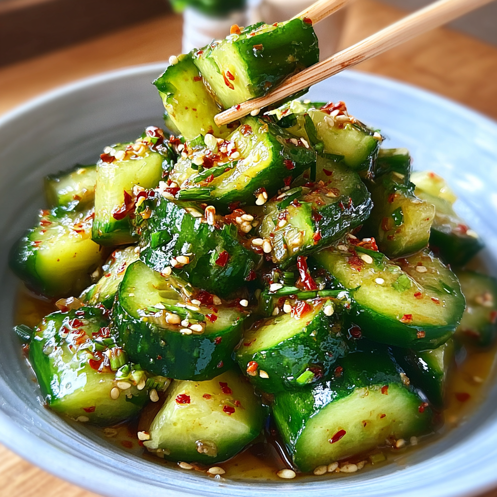 spicy cucumber salad food photograph 1