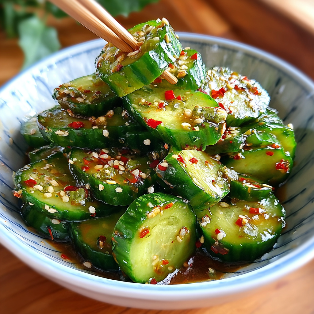spicy cucumber salad food photograph 2