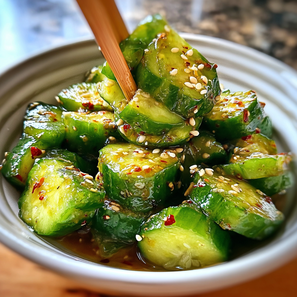 spicy cucumber salad food photograph 3