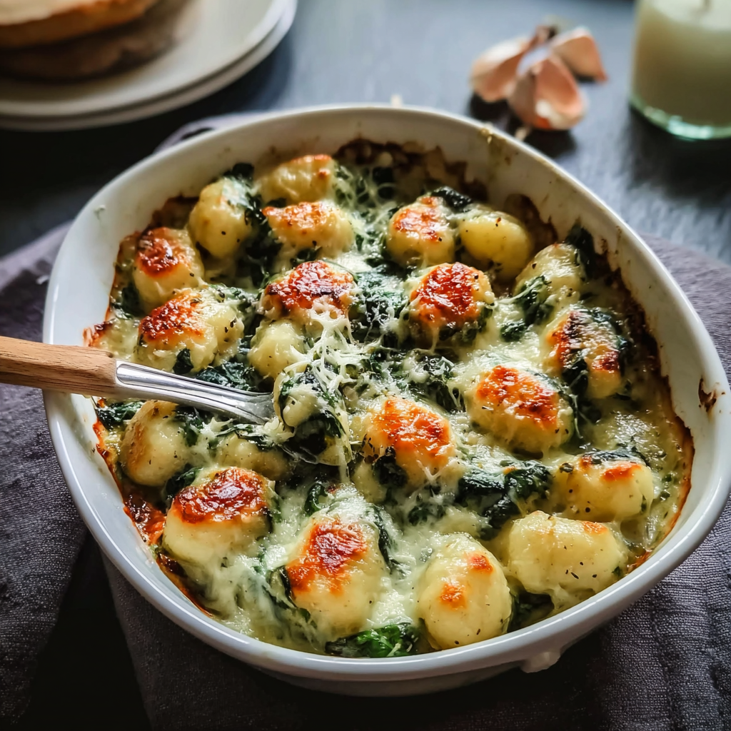 spinach artichoke gnocchi food photograph 1