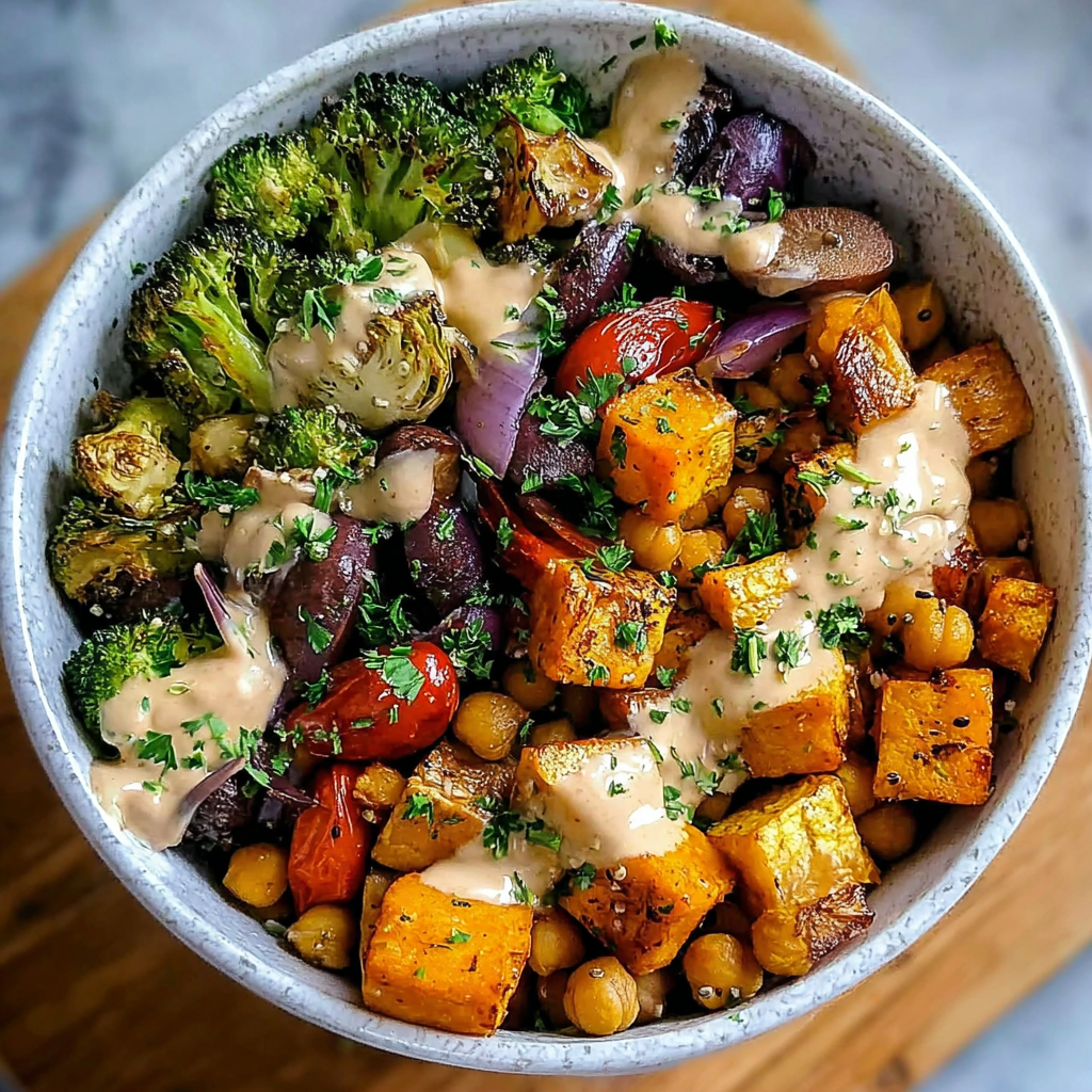 vegan mediterranean roasted bowl food photograph 1