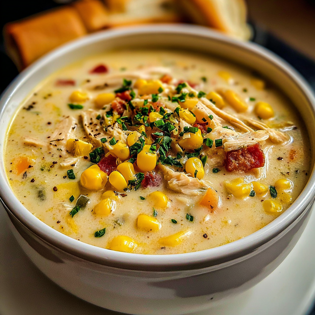 chicken corn chowder food photograph 2