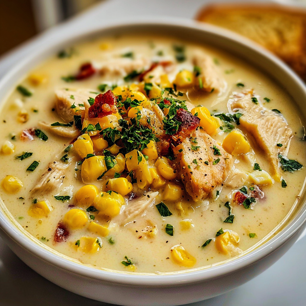 chicken corn chowder food photograph 3
