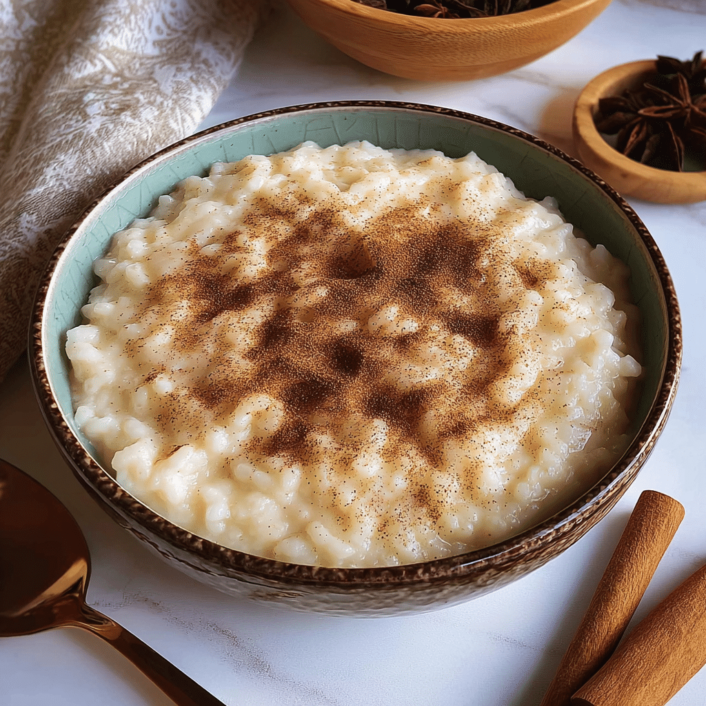 cinnamon rice pudding food photograph 1