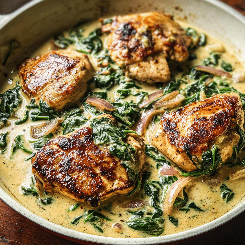 creamy garlic spinach chicken food photograph 3