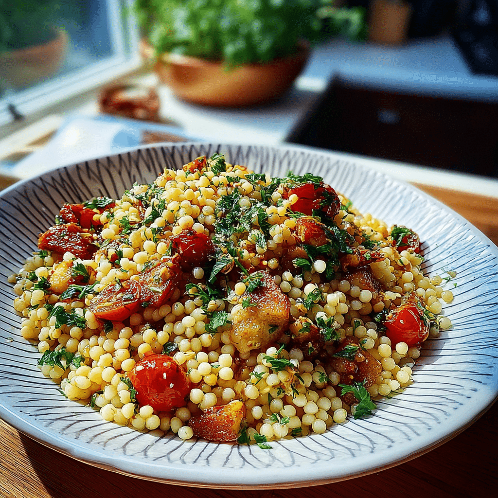 pearled couscous recipe food photograph 3