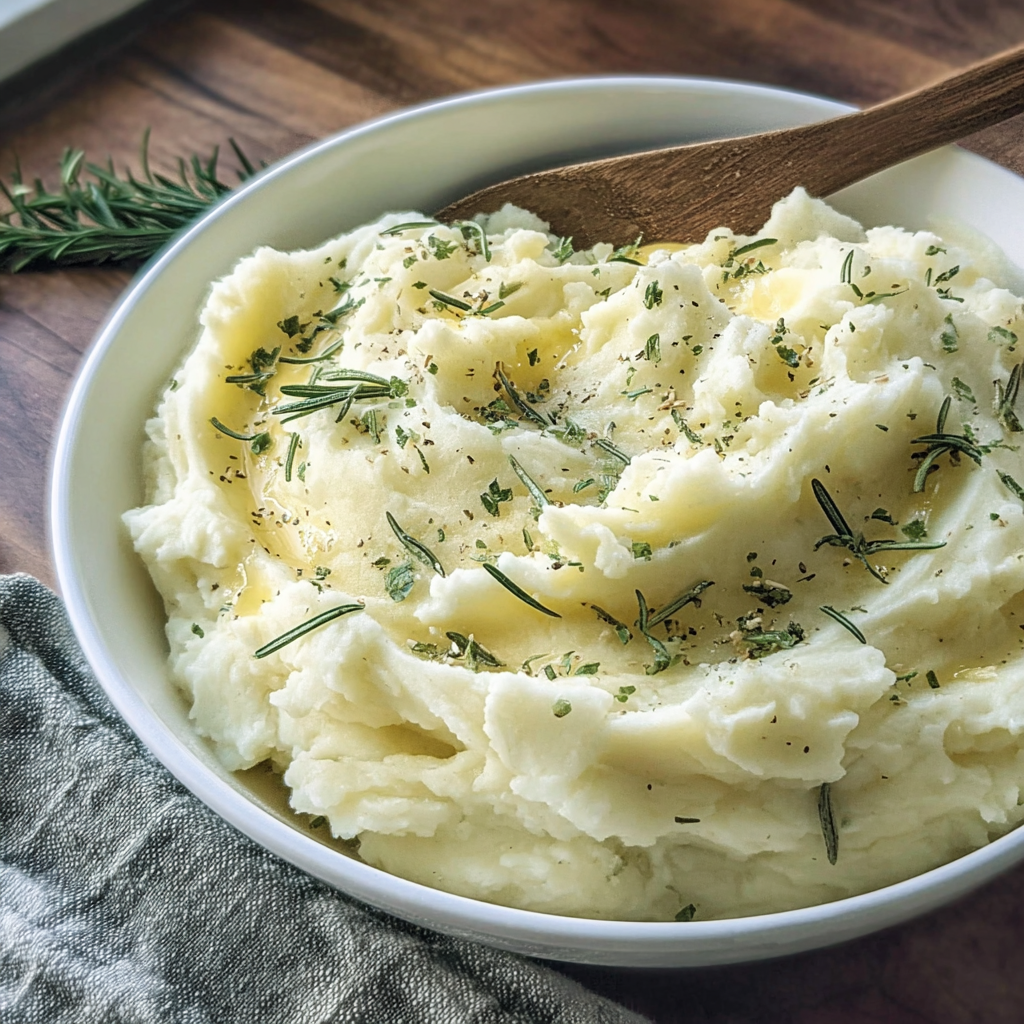 rosemary garlic mashed potatoes food photograph 1
