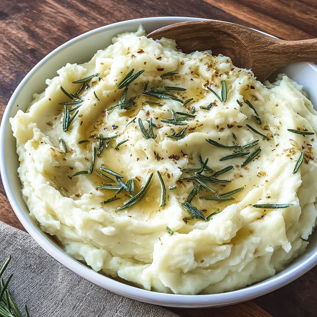 rosemary garlic mashed potatoes food photograph 3