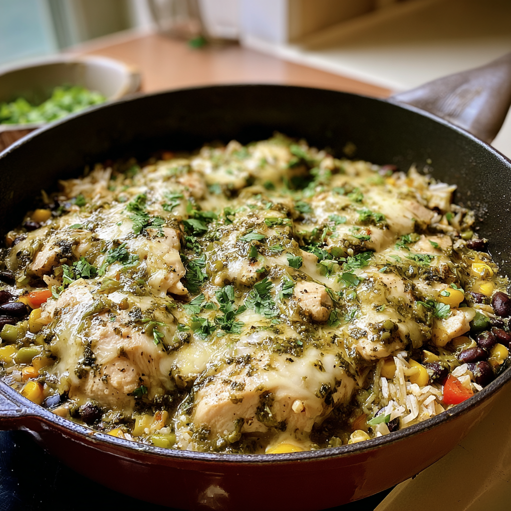 salsa verde chicken skillet food photograph 3