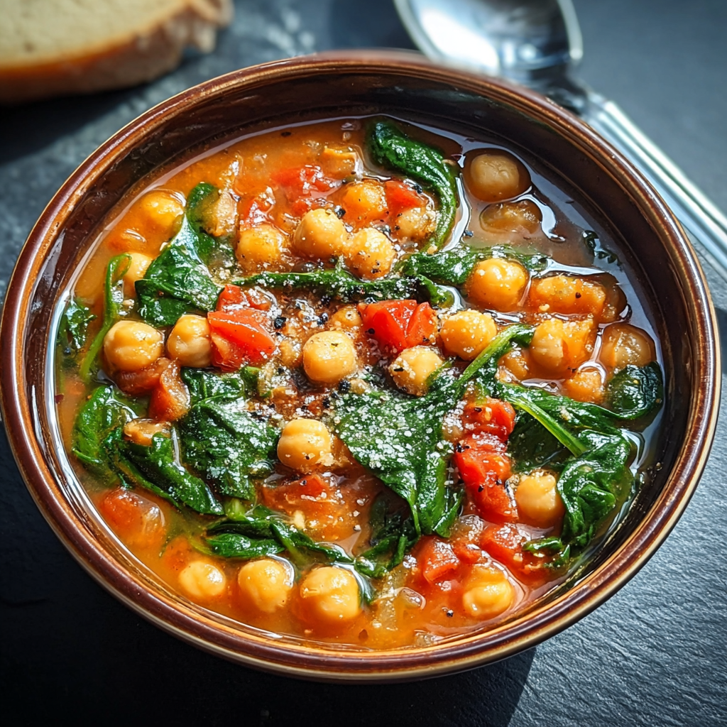 spicy chickpea spinach stew food photograph 1