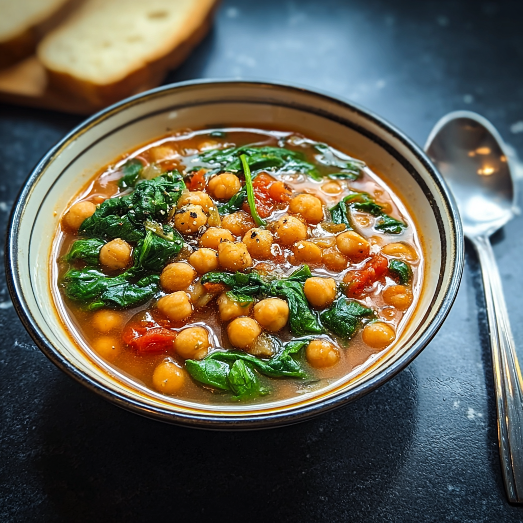 spicy chickpea spinach stew food photograph 2