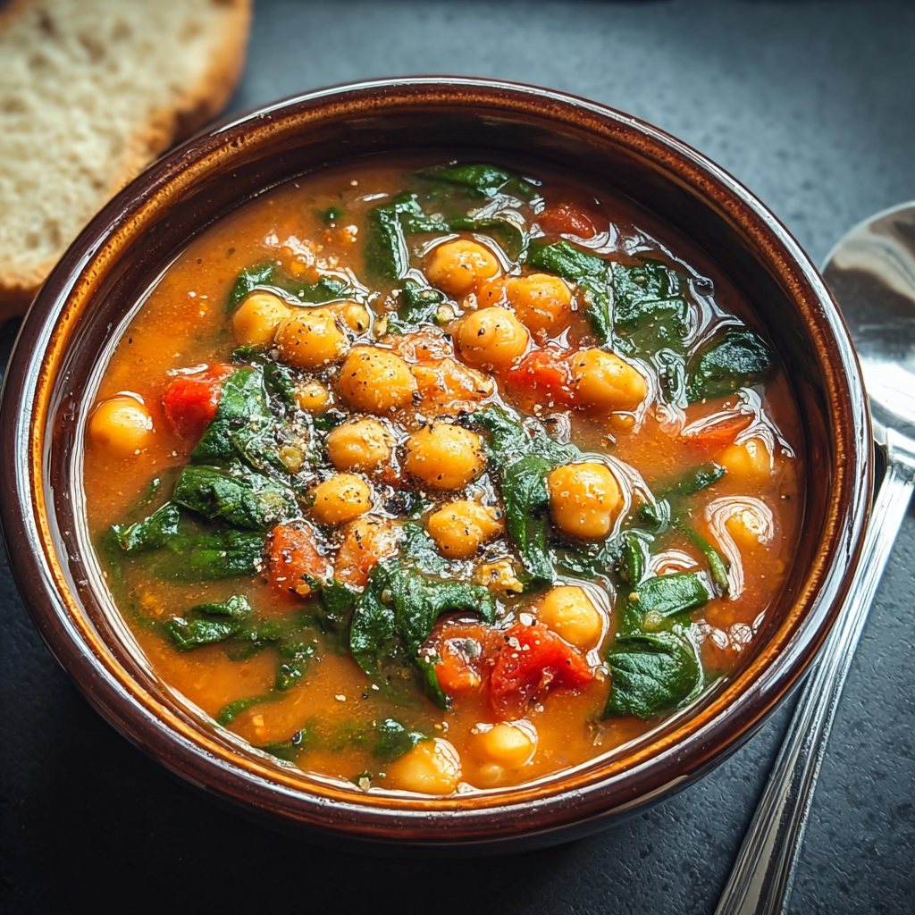 spicy chickpea spinach stew food photograph 3